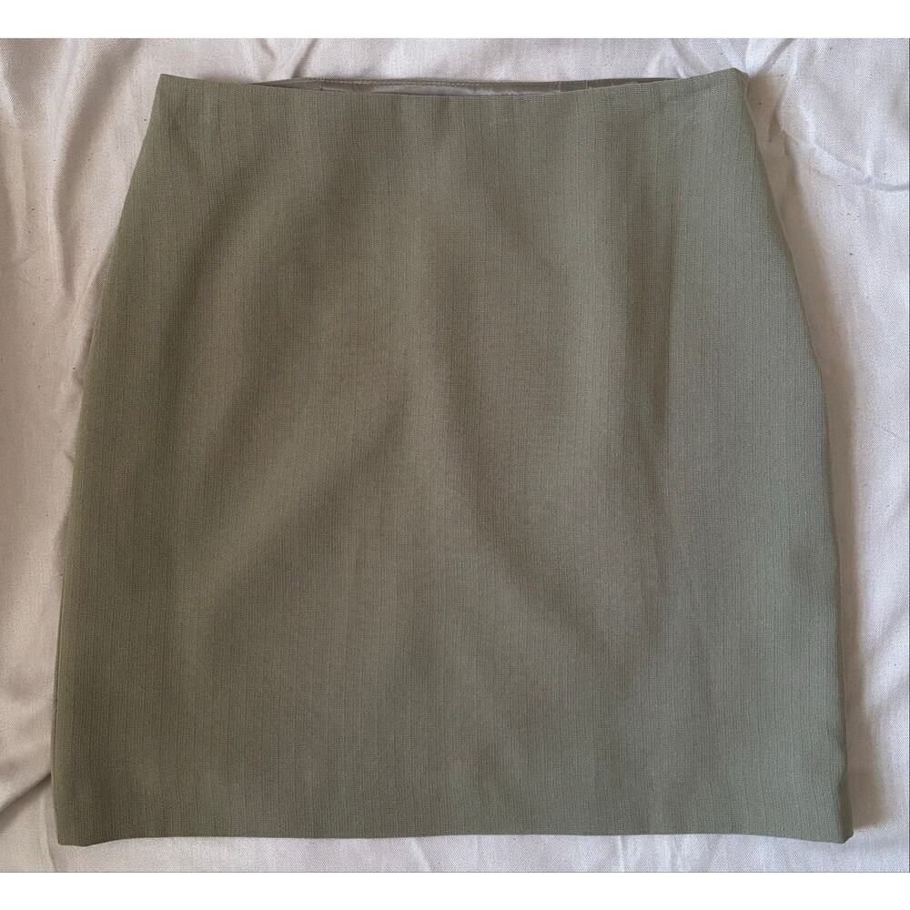 Olive Green A-Line Mini Skirt High Waist Minimal Chic Size S 28” Waist - Picture 5 of 12